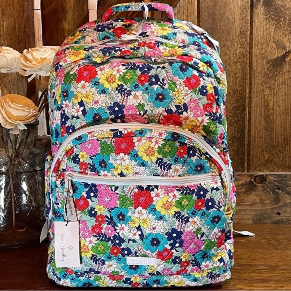 New Vera Bradley Far Out Floral Large Essential Backpack & Personal Organizer